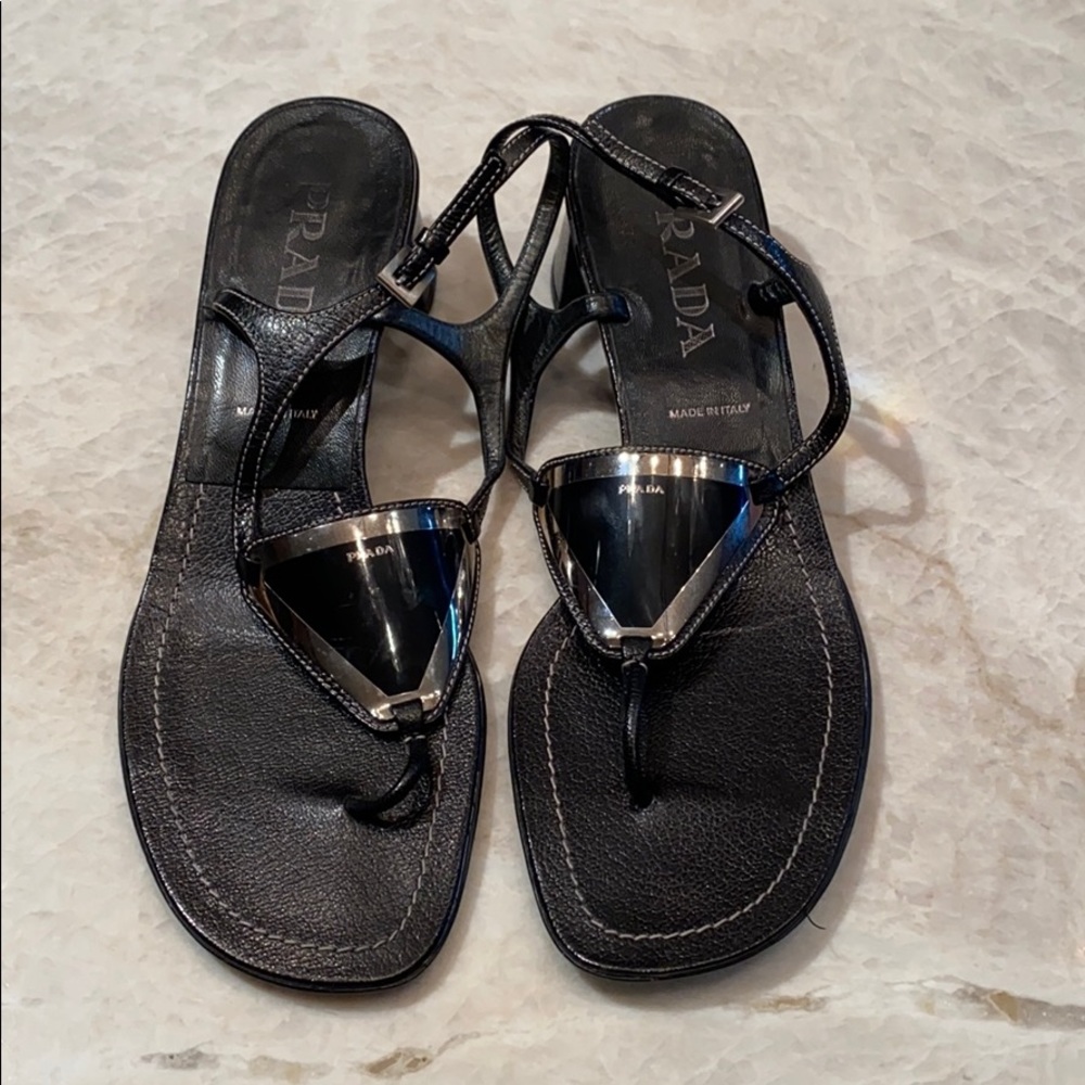 Black Prada logo chunky heel sandal